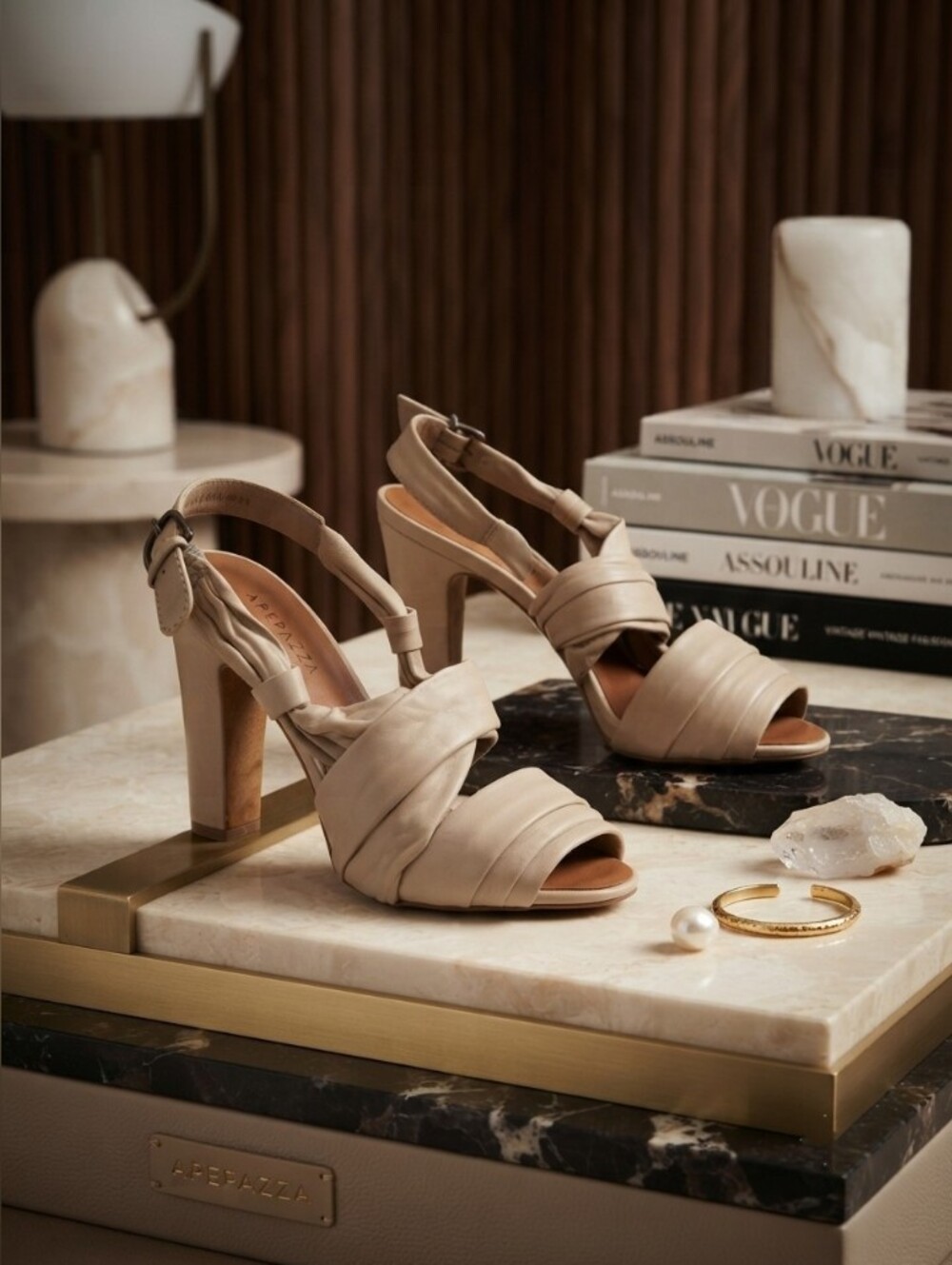 Apepazza Taupe Leather Twisted-Strap High Heels